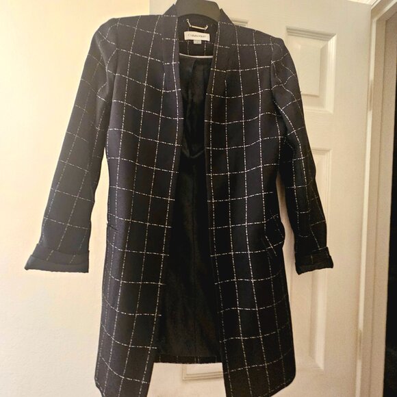 Calvin Klein long line elegant black blazer Career plaid Sophisticated jacket 8 - Picture 5 of 7